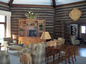 Great Room, with interior log walls